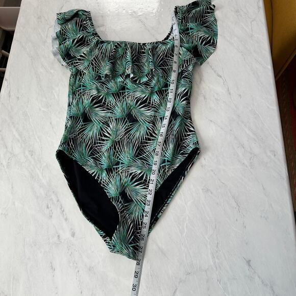 NWT Cabana del Sol swimsuit womens black one piece large tropical ruffles - Picture 6 of 11
